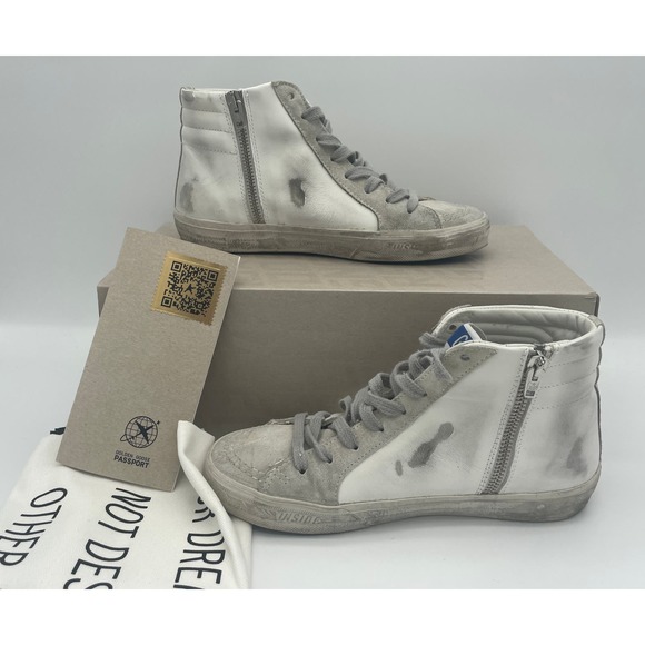 BRAND NEW GOLDEN GOOSE DELUXE SLIDE HIGH TOP LEATHER WHITE GRAY SNEAKERS - Picture 5 of 10